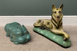 VINTAGE & LATER ORNAMENTAL POTTERY GROUP x 5, to include a painted plaster model of a recumbent