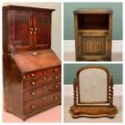 LINENFOLD NIGHT CABINET & TOILET MIRROR the cabinet with upper shelf and lower cupboard door,