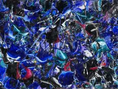 JOHN BALDWIN (b.1946) impasto mixed media and resin on board – abstract, entitled verso ‘D C 1’,