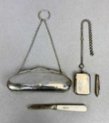 SILVER & OTHER LADY'S & GENTS ACCESSORIES x 4, to include a lady's purse with leather interior,