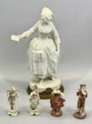 FRENCH PARIAN-WARE FIGURE OF YOUNG LADY HOLDING PURSE, late 19th Century, on gilded metal base, 30.