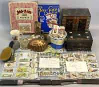 VICTORIAN BLACK LACQUERED PAPIER MACHE RECTANGULAR DOUBLE TEA CADDY, the hinge cover with mother-