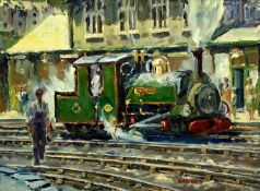 KEITH GARDNER RCA (b. 1933) oil on board - titled verso 'Blanche at Portmadog Station', signed lower