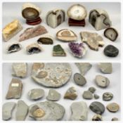 COLLECTION OF POLISHED MINERALS, GEMS & FOSSILS