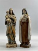 P J DAPRE 1940 BETHLEHEM OLIVE WOOD FIGURES, A PAIR, Madonna with child and another similar, both