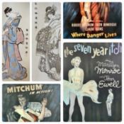 PAIR OF REPRODUCTION PRINTS ON CANVAS - Japanese ladies, 123 x 52cms (unframed) and 3 x reproduction