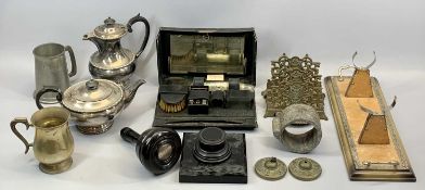 VICTORIAN EBONY MASONS MALLET with presentation inscription dated 1887, cast brass two-division