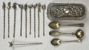 HALLMARKED SILVER & WHITE METAL GROUP, to include a hobnail dressing table jar with embossed