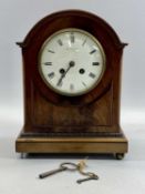 FRENCH MAHOGANY CASED DOME TOP MANTEL CLOCK, convex white enamel dial with black Roman numerals