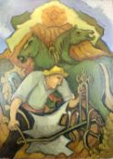 FRENCH IMPRESSIONIST oil on canvas - circa 1920, ploughman and horses, 110 x 81cms (unframed)