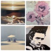 CONTEMPORARY PRINTS ON CANVAS x 4, head and shoulder portrait of James Dean, 91cms square (