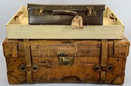 FINNIGANS BROWN LEATHER TRUNK, the interior with lift out tray with maker's label 'Finnigans Ltd,