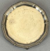 GEORGE V SILVER CALLING CARD TRAY, LONDON 1911, THOMAS BRADBURY & SONS LTD, shaped gadrooned edge