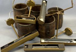 FIVE VARIOUS METALBOUND WOODEN GRAIN MEASURES, 20cms H (the tallest), and 5 x metal 27cms picture