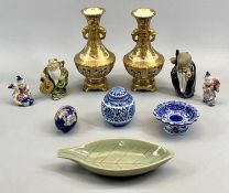 PAIR OF SATSUMA VASES, late 19th Century, waisted bodies, narrow necks and flared rims, gilded