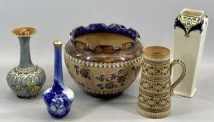 DOULTON SLATER'S PATENT CIRCULAR JARDINIERE with crimped rim, incised floral decoration, impressed