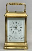 L'EPEE FRENCH GILDED BRASS CARRIAGE CLOCK, the white enamel dial signed and with subsidiary day,