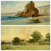 GEORGE OYSTON (1861-1937) watercolour - titled 'Bedruthen Steps, Cornwall', signed and dated 1918