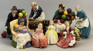 ROYAL DOULTON FIGURES x 8, 'The Carpenter HN2678', 'The Old Balloon Seller HN1315', 'The Balloon Man