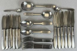 GEORG JENSEN DENMARK STAINLESS STEEL MITRA PATTERN CUTLERY, 61 PIECES, comprising 9 x 17.5cms L