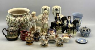 STAFFORDSHIRE FIGURES, mid 19th Century x 2, 'Dick Turpin', 23.5cms H, Wedgwood blue jasperware