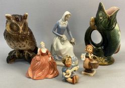 JEMA HOLLAND FIGURE OF AN OWL PERCHED ON BRANCH, no. 184, 22cms H, Majolica-type 'gurgler' fish