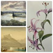 E HEINEMANN watercolour - extensive view over river with spire in background, signed lower left,