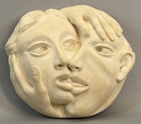 WILLIAM (BILL) FULLJAMES (1939-2020) plaster composition relief plaque - two faces kissing,