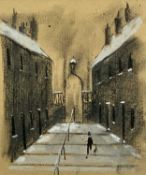 HAROLD RILEY charcoal and pastel - policeman and dog in street, 20.5 x 17cms Provenance: private