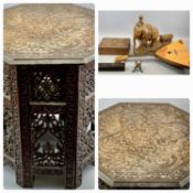 LARGE CARVED HARDWOOD FIGURE OF AN ELEPHANT & DRIVER PULLING A LOG, 45cms H, an Eastern