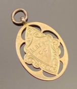 9CT GOLD HILL CLIMBER MEDAL, inscribed 'Albert CC' to the front and 'D Harper 1st Hill Climb Time