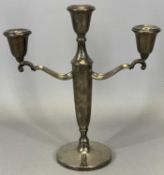THREE SCONCE CANDELABRA, BIRMINGHAM 1960, HENRY CLIFFORD DAVIS, filled stem and loaded base, 26cms