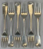 SET OF SIX GEORGE III IRISH SILVER FIDDLE PATTERN FORKS, DUBLIN 1810, SAMUEL NEVILLE, 16.5cms L, 7.