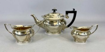 EDWARD VII THREE-PIECE SILVER TEA SERVICE, BIRMINGHAM 1909, A & J Zimmerman Ltd, comprising lidded