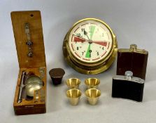 ELLIOTT BRASS CASED BULKHEAD SHIPS CLOCK, 20.5cms diam., vintage jewellers scale and weights,