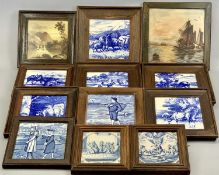 MINTON'S CHINAWORKS STOKE-ON-TRENT BLUE & WHITE TILES, SET OF SIX, farm animals, 15cms in oak