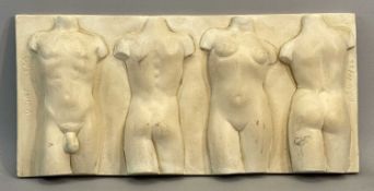 WILLIAM (BILL) FULLJAMES (1939-2020) plaster composition relief plaque - 4 x torsos, impressed 'W