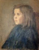 CIRCLE OF GWEN JOHN oil on canvas - head and shoulder portrait of a young girl, 45 x 37cms