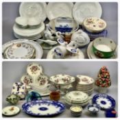 WHIELDON WARE PHEASANT PATTERN CRESCENT PLATES x 12, 24 x 14cms, matching three division hors d'