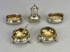 VICTORIAN TABLE CONDIMENTS GROUP, to include a pair of circular salts, London 1869, Robert Harper,