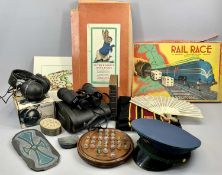 CIRCULAR MAHOGANY SOLITAIRE BOARD WITH MARBLES, some absent, 23cms diam., 2 x vintage boxed board