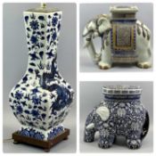 CHINESE-STYLE EARTHENWARE ELEPHANT CONSERVATORY SEAT, 20th Century, 50cms H, another similar,