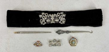 HALLMARKED SILVER ART NOUVEAU NURSE'S BUCKLE, TIFFANY & CO. SILVER DIP PEN & OTHER COLLECTABLES