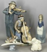 NAO FIGURE GROUP, violinist and cellist, 35.5cms H, Nao figure of a girl, 24cms H, another Nao