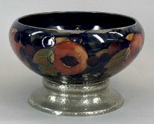 MOORCROFT CIRCULAR BOWL 'POMEGRANATE' PATTERN, on Hutton Sheffield English pewter hammered bases,