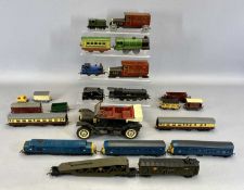 DUBLO RAILWAYS TRIANG ETC, various locomotives, coaches and rolling stock, tin plate clockwork train