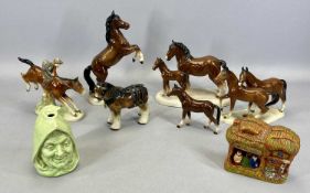 GEMA HOLLAND POTTERY HORSE & RIDER JUMPING A FENCE, impressed marks, 17cms H, similar rearing horse,