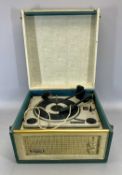 DANSETTE VSR PORTABLE RECORD PLAYER, cream / green case, 24cms H, 40cms W, 42cms D