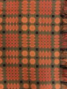 WELSH WOOLLEN DOUBLE-SIDED & FRINGED BLANKET, geometric pattern in autumnal hues of browns and