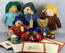 VARIOUS PADDINGTON BEAR TEDDY BEARS, wearing hats, dufflecoats and wellington boots, 45cms H (the